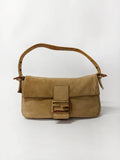 Fendi Baguette Bag Beige Suede with Cream Enamel & Rose Gold Hardware