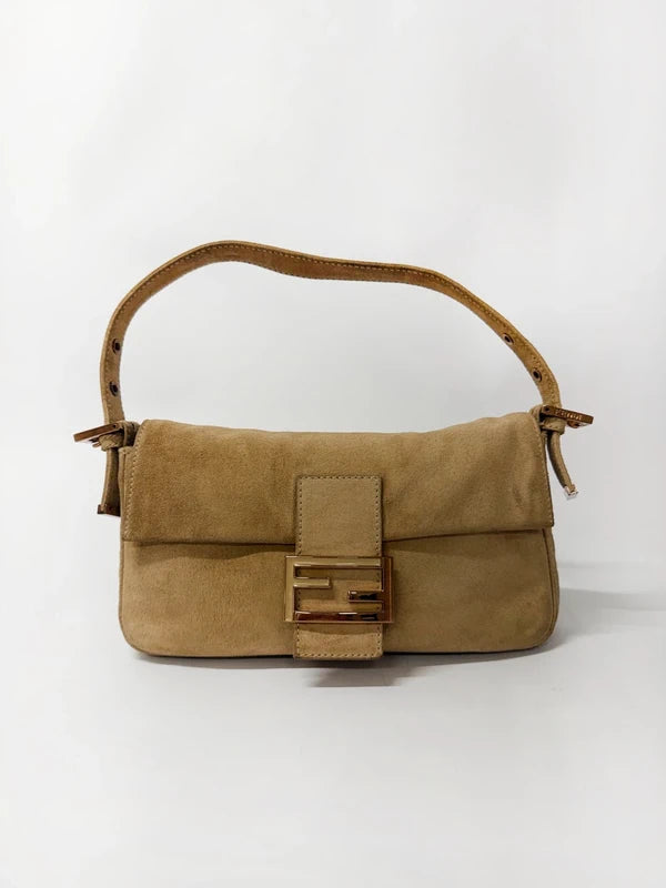 Fendi Baguette Bag Beige Suede with Cream Enamel & Rose Gold Hardware