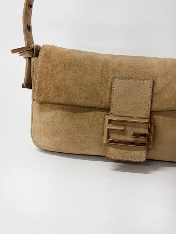 Fendi Baguette Bag Beige Suede with Cream Enamel & Rose Gold Hardware