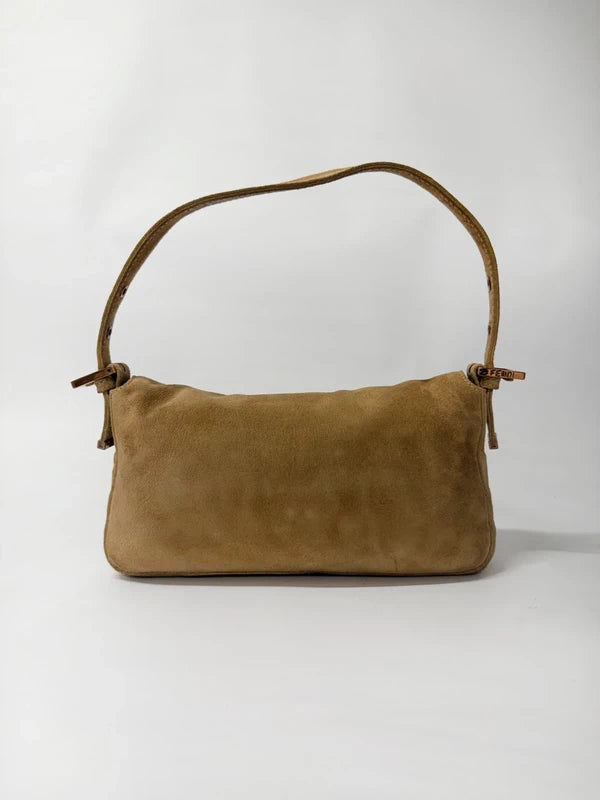 Fendi Baguette Bag Beige Suede with Cream Enamel & Rose Gold Hardware