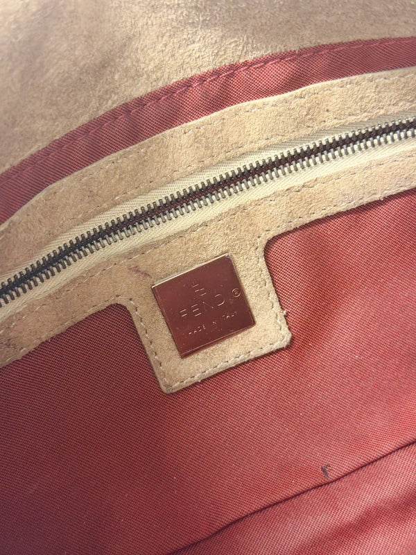 Fendi Baguette Bag Beige Suede with Cream Enamel & Rose Gold Hardware
